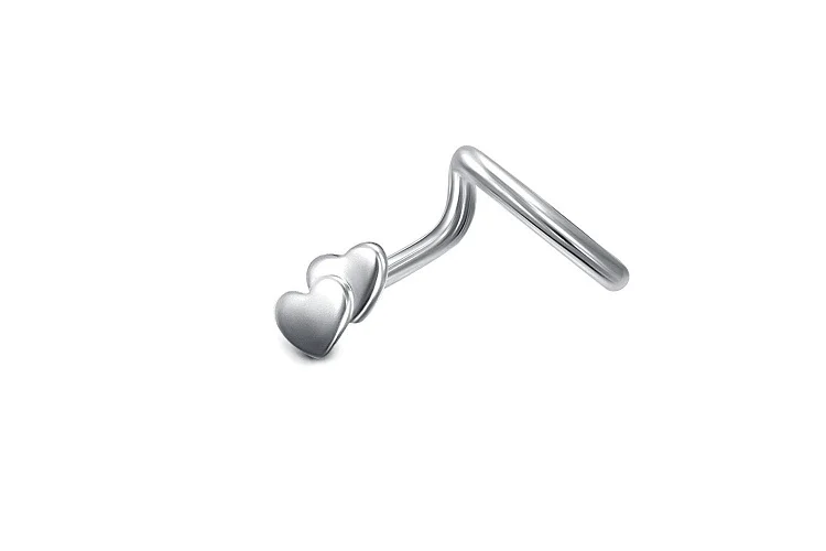 Пирсинг в нос Сердце из белого золота без вставок