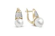 Серьги из жёлтого золота с 2 жемчужинами и 42 бриллиантами
