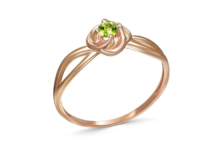 Кольцо из красного золота с хризолитом