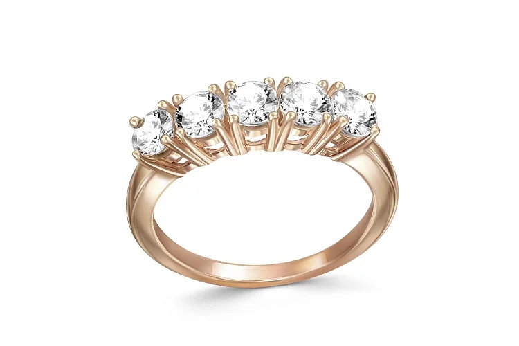 Кольцо Дорожка из красного золота с 5 фианитами