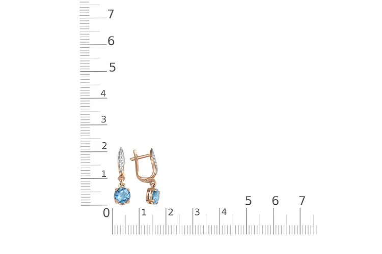 Серьги из красного золота с 2 топазами swiss и 10 фианитами