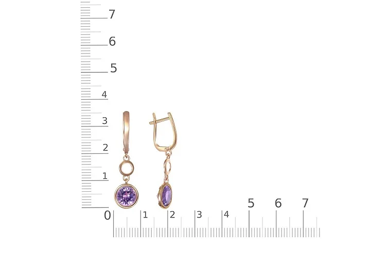 Серьги из красного золота с 2 аметистами