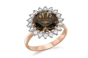 Кольцо из красного золота с раухтопазом и 18 фианитами