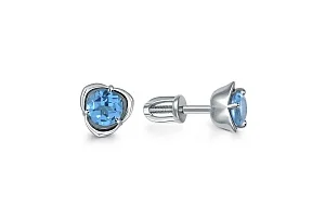 Серьги-пусеты Цветы из белого золота с 2 топазами swiss