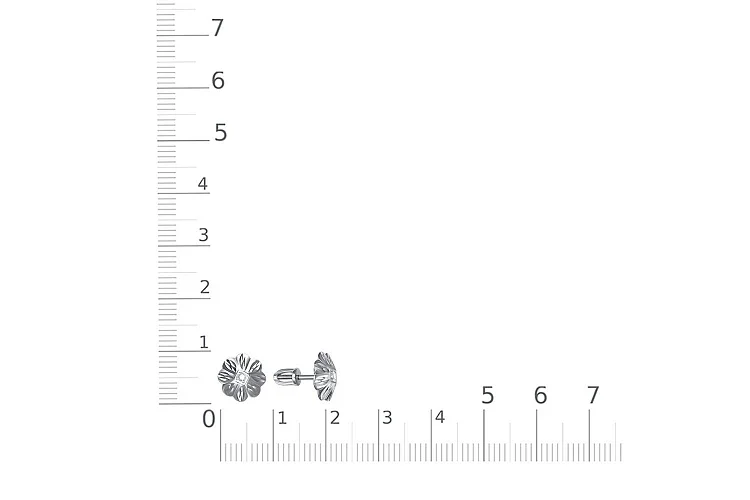 Серьги-пусеты Цветы из белого золота с 2 фианитами