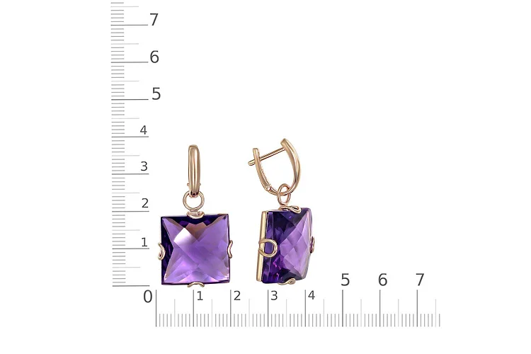 Серьги-трансформеры из красного золота с 2 аметистами