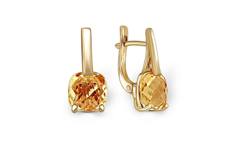 Серьги из жёлтого золота с 2 цитринами
