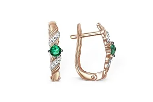 Серьги из красного золота с 2 изумрудами и 12 бриллиантами