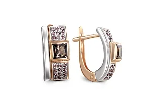 Серьги из красного золота с 2 раухтопазами и 42 фианитами