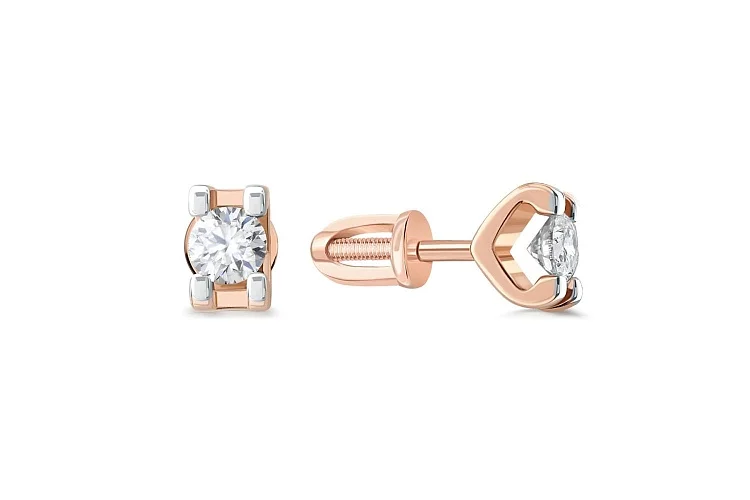 Серьги-пусеты из красного золота с 2 выращенными бриллиантами