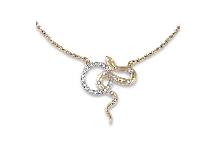 Колье Змея из жёлтого золота с 24 фианитами