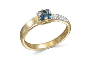 Кольцо из жёлтого золота с топазом лондон и 12 фианитами