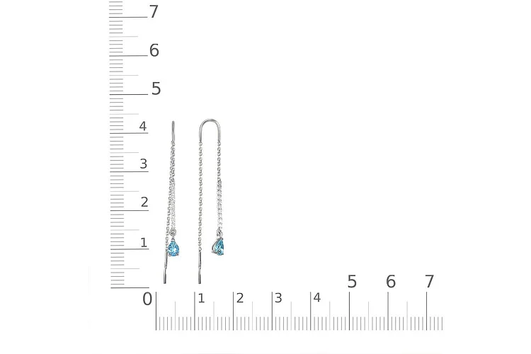 Серьги-продёвки Дорожки из белого золота с 2 топазами swiss и 20 фианитами