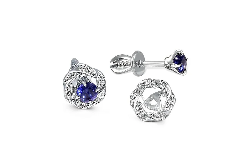 Серьги-пусеты из белого золота с 26 фианитами