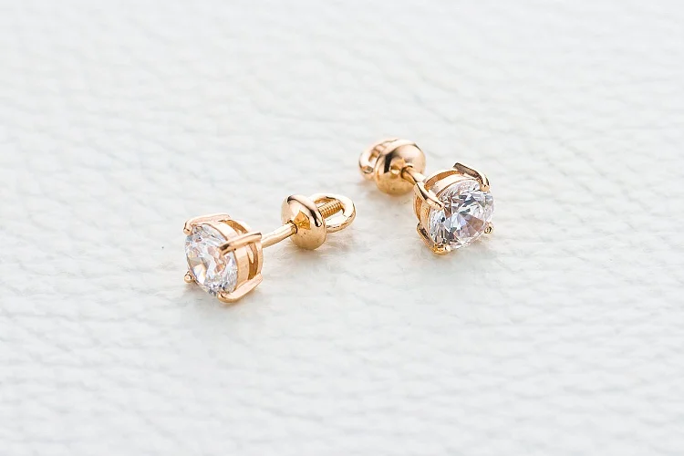 Серьги-пусеты из красного золота с 2 кристаллами swarovski