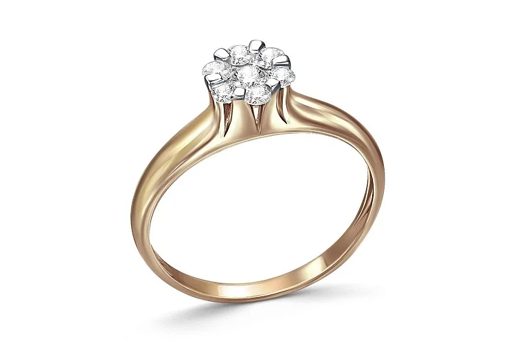 Кольцо Малинка из жёлтого золота с 7 бриллиантами