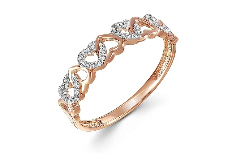Кольцо Сердце из красного золота с 40 бриллиантами