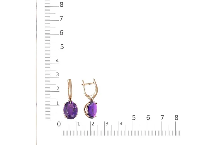 Серьги из красного золота с 2 аметистами