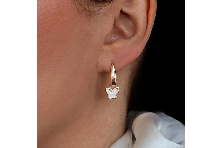 Серьги Бабочки из красного золота с перламутром