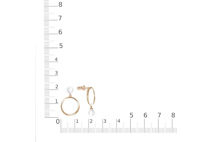 Серьги-пусеты Круги из красного золота с 2 жемчужинами