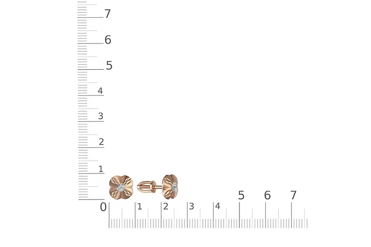 Серьги-пусеты Цветы из красного золота с 2 фианитами