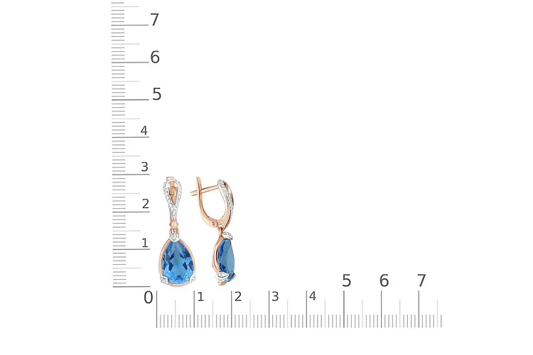 Серьги из красного золота с 2 наноситалами и 64 фианитами