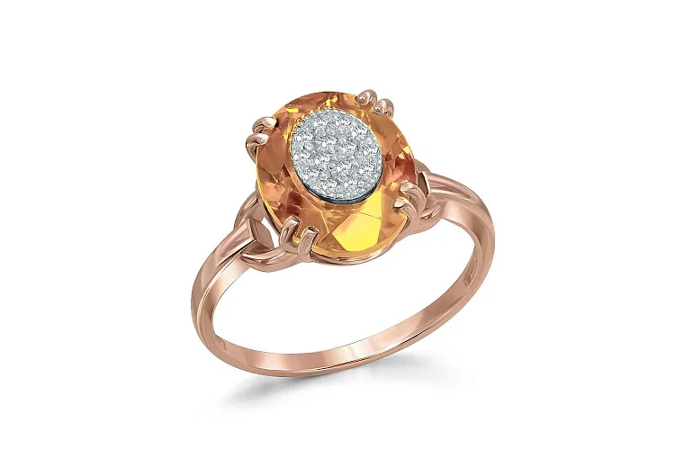 Кольцо из красного золота с цитрином и 14 бриллиантами