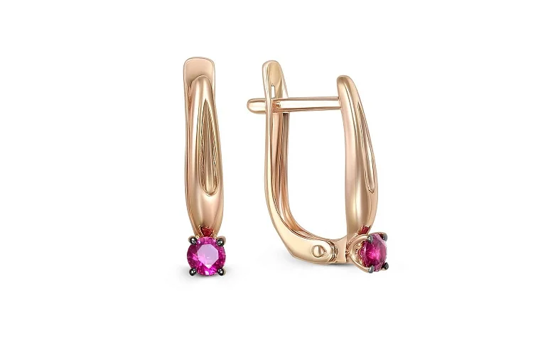 Серьги из красного золота с 2 корундами