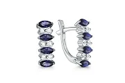 Серьги Дорожки из белого золота с 8 сапфирами и 12 бриллиантами