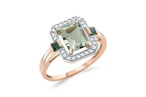 Кольцо из красного золота с празиолитом, фианитами и шпинелями