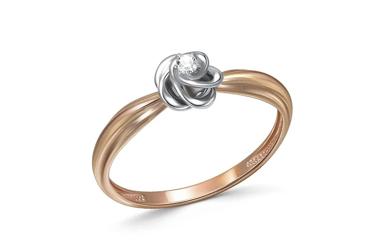 Кольцо Цветок из красного золота с фианитом