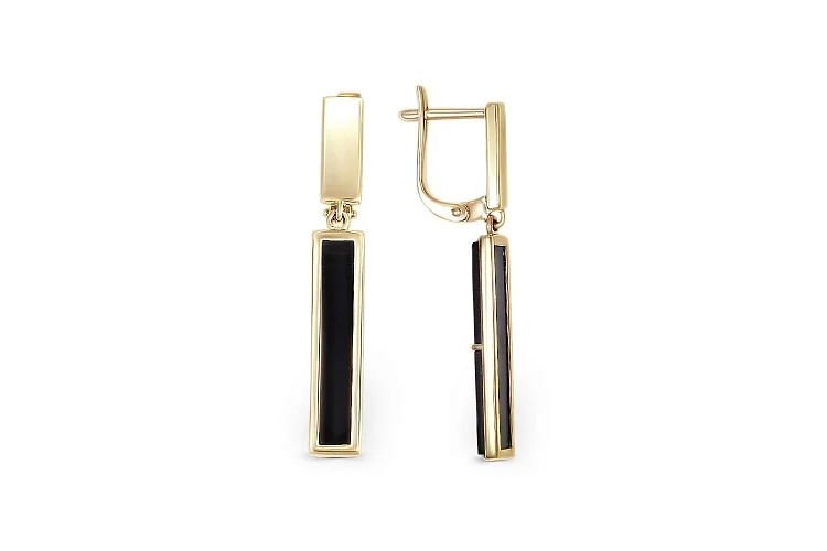 Серьги Прямоугольники из жёлтого золота с 2 ониксами