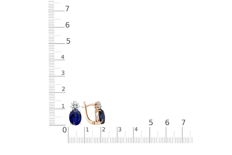 Серьги из красного золота с 2 корундами и 16 фианитами