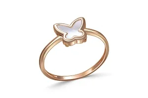 Детское кольцо Бабочка из красного золота с перламутром