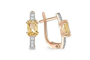 Серьги из красного золота с 2 цитринами и 10 фианитами