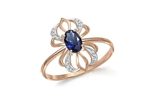 Кольцо из красного золота с корундом и 12 бриллиантами