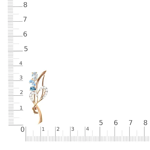 Брошь с сердцем из жёлтого золота с фианитами, топазами sky и топазами swiss