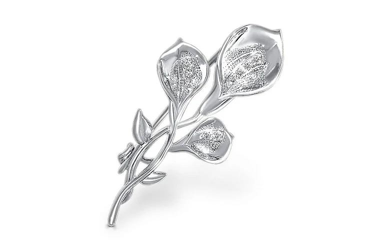 Брошь Цветок из белого золота с 9 фианитами