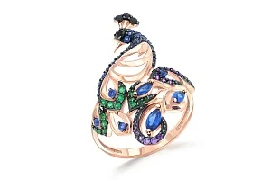 Кольцо Жар-птица из красного золота с 76 фианитами