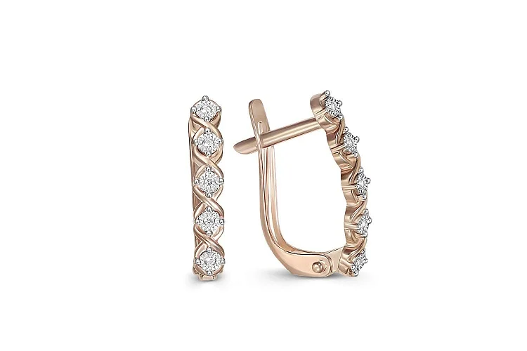 Серьги Дорожки из красного золота с 10 бриллиантами