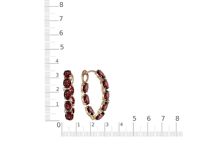 Серьги из красного золота с 16 гранатами и 8 фианитами