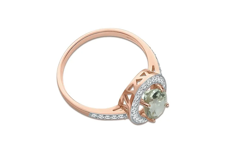 Кольцо из красного золота с аметистом и 32 фианитами