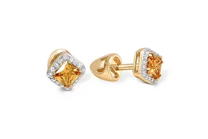 Серьги-пусеты Квадраты из жёлтого золота с 34 фианитами