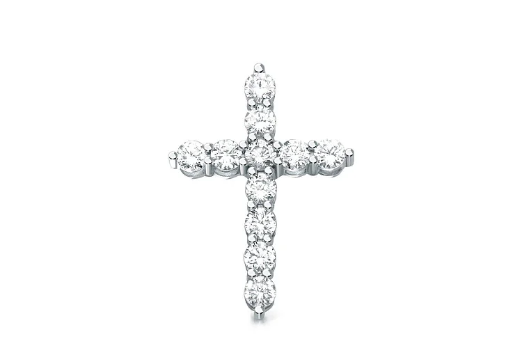 Крест из белого золота с 11 фианитами