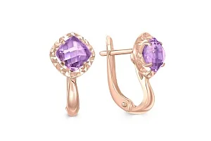 Серьги из красного золота с 2 аметистами