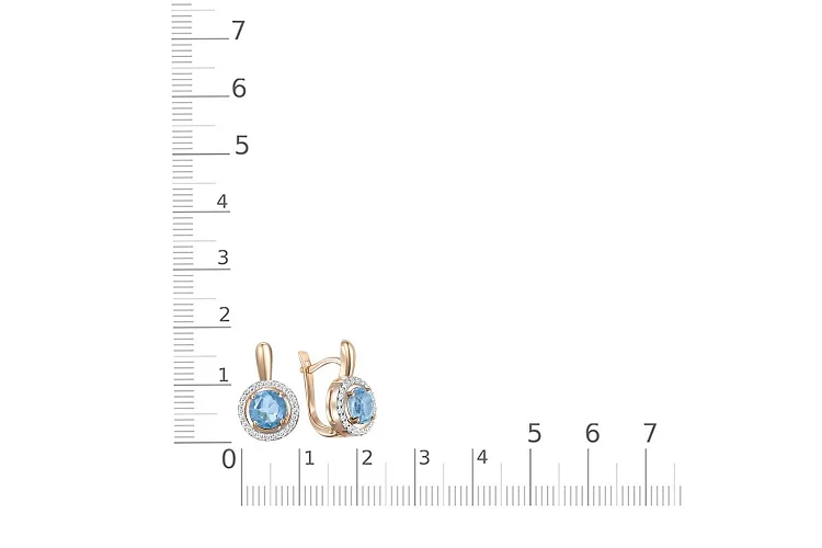 Серьги из красного золота с 2 топазами swiss и 46 фианитами