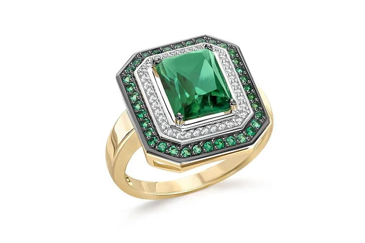 Кольцо из жёлтого золота с 37 изумрудами и 36 бриллиантами