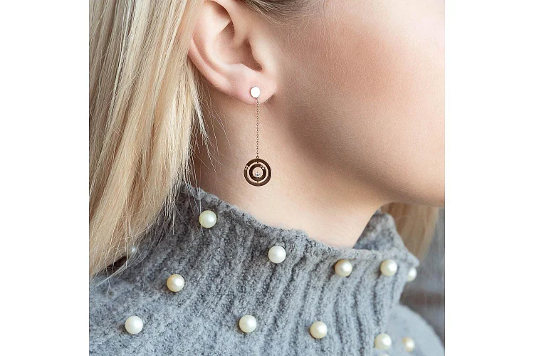 Серьги-пусеты Круги из красного золота с 2 бриллиантами