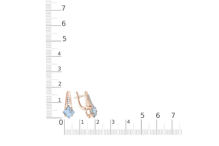 Серьги из красного золота с 2 топазами sky и 10 фианитами