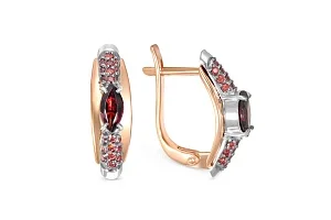 Серьги из красного золота с 2 гранатами и 40 фианитами